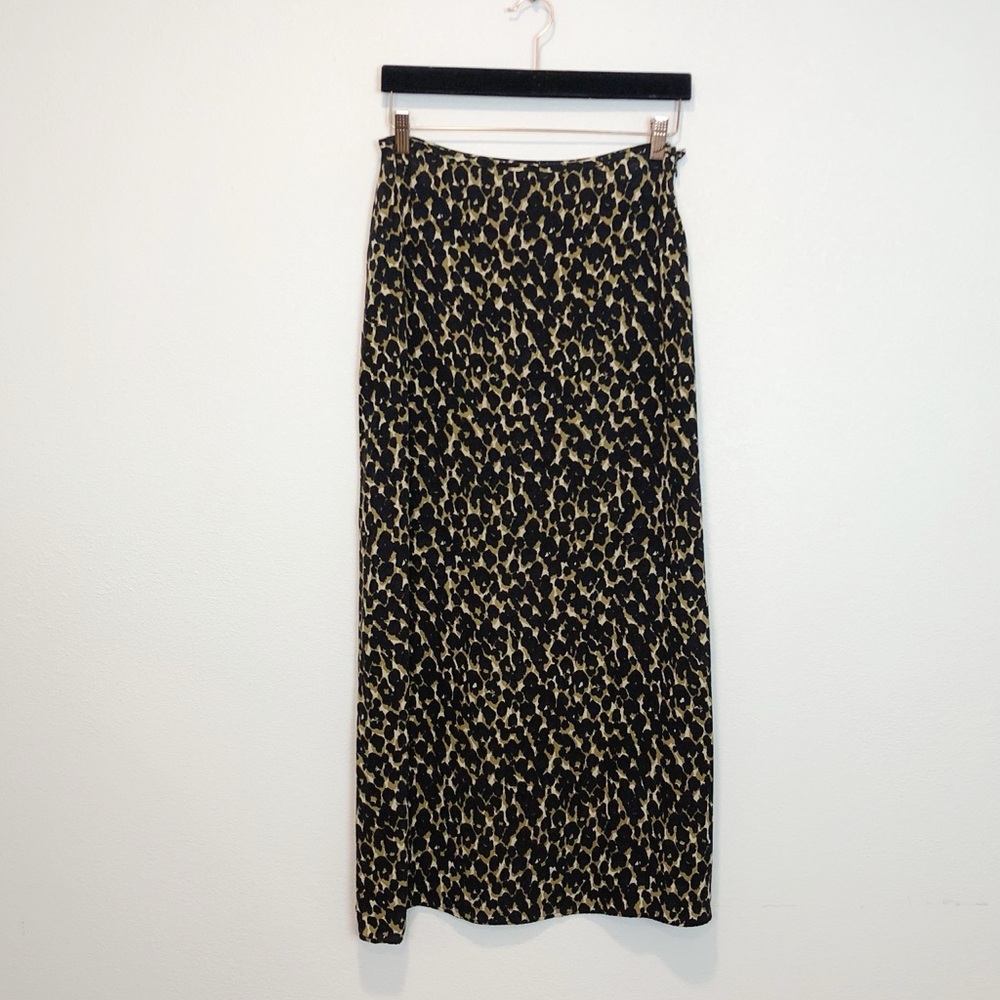 Vintage 100% Silk Leopard Print Maxi A Line Skirt Size XS/2